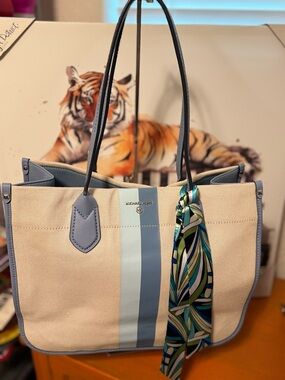 MICHAEL KORS Heidi Large Stripe Canvas Tote NWOT